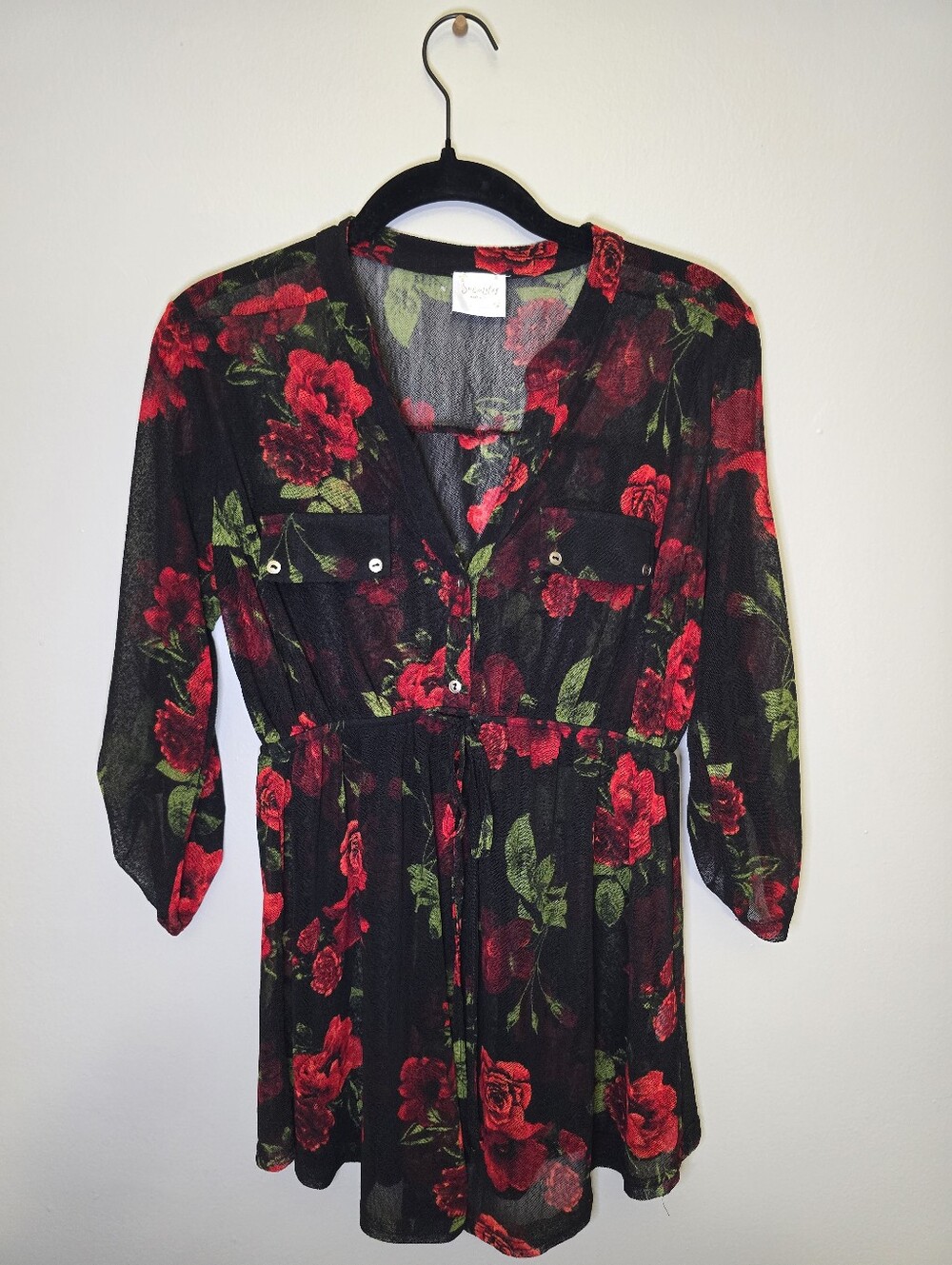 Shelby & Palmer Black Tunic Dress with Red Rose Print